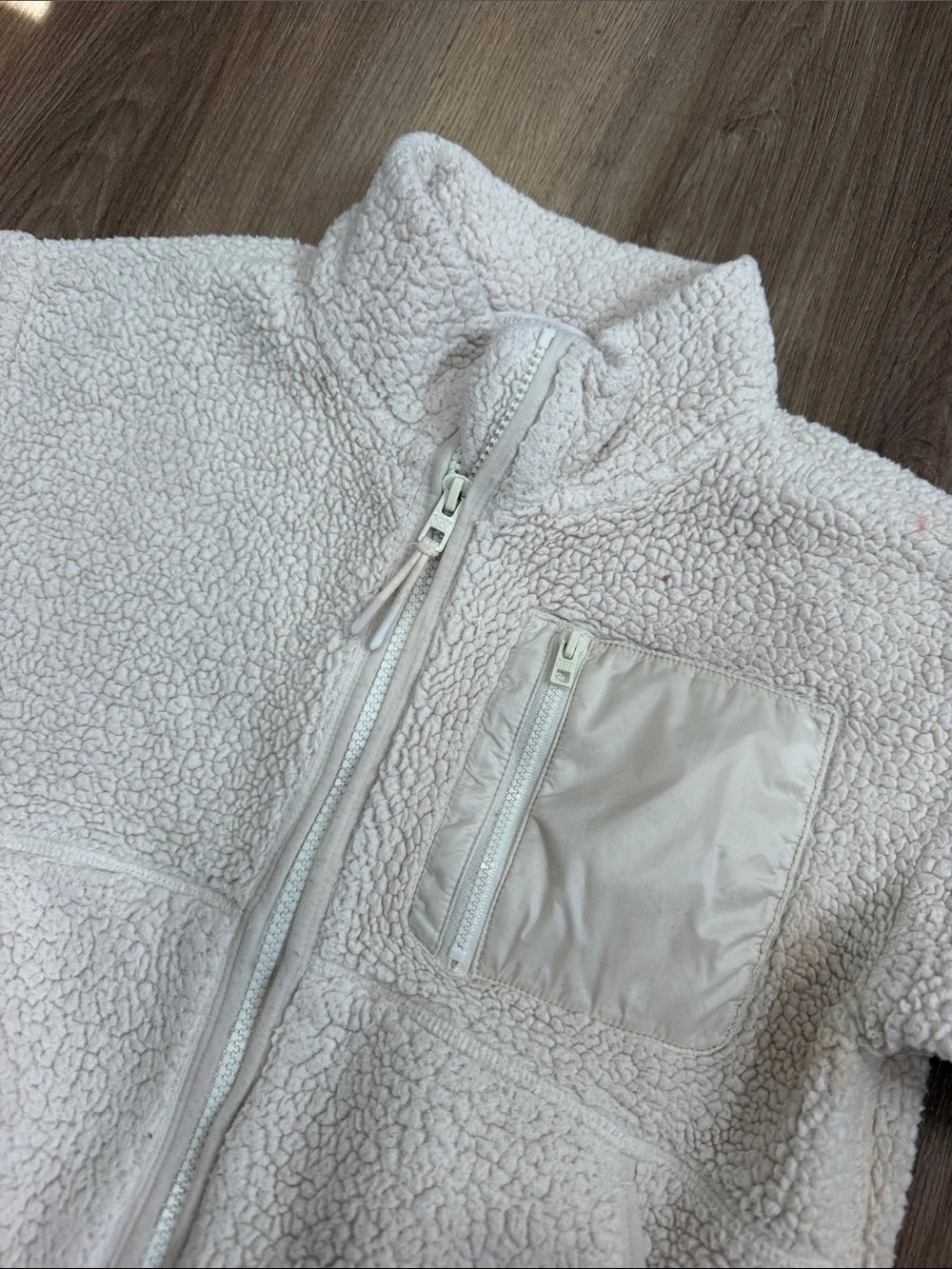 Athleta Girl Cream Full Zip Fleece Jacket Sweatshirt Size Medium 8/10